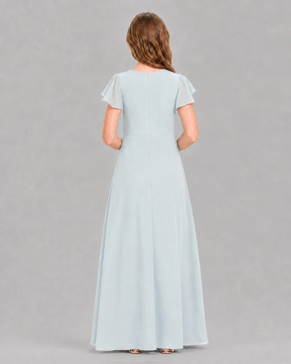 Baby Blue A-line Junior Bridesmaid Dresses Back