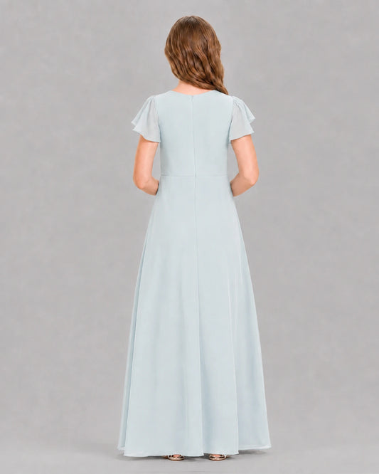 Baby Blue A-line Junior Bridesmaid Dresses Back