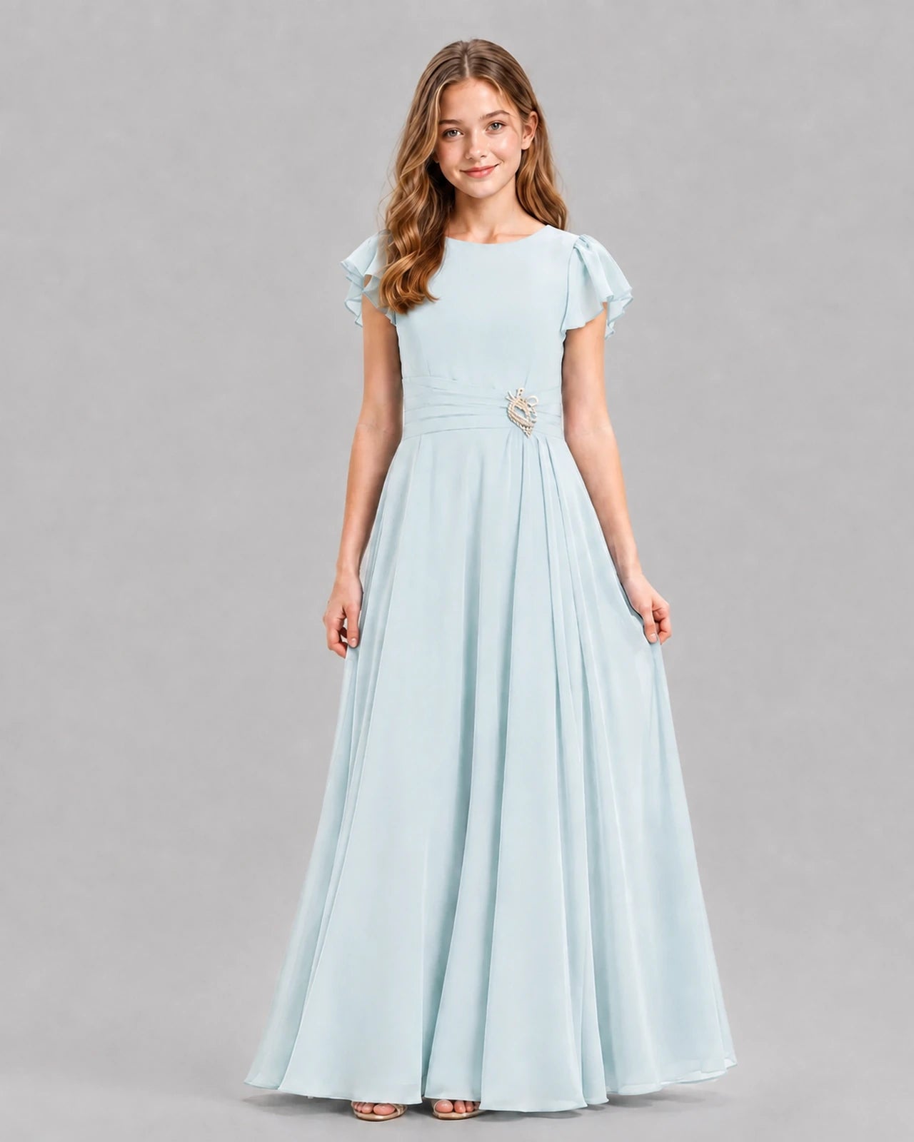 Baby Blue A-line Junior Bridesmaid Dresses Front