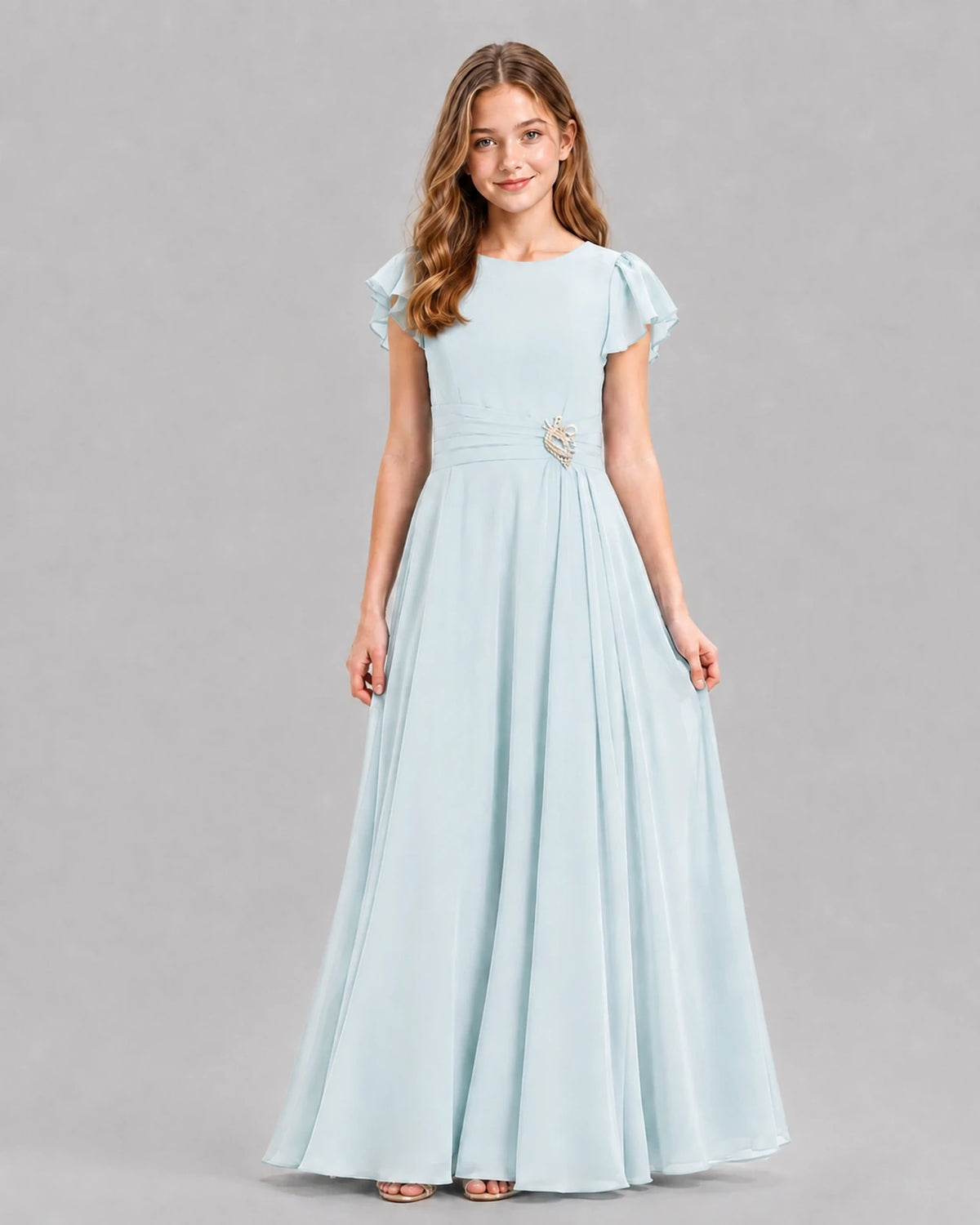 Baby Blue A-line Junior Bridesmaid Dresses Front