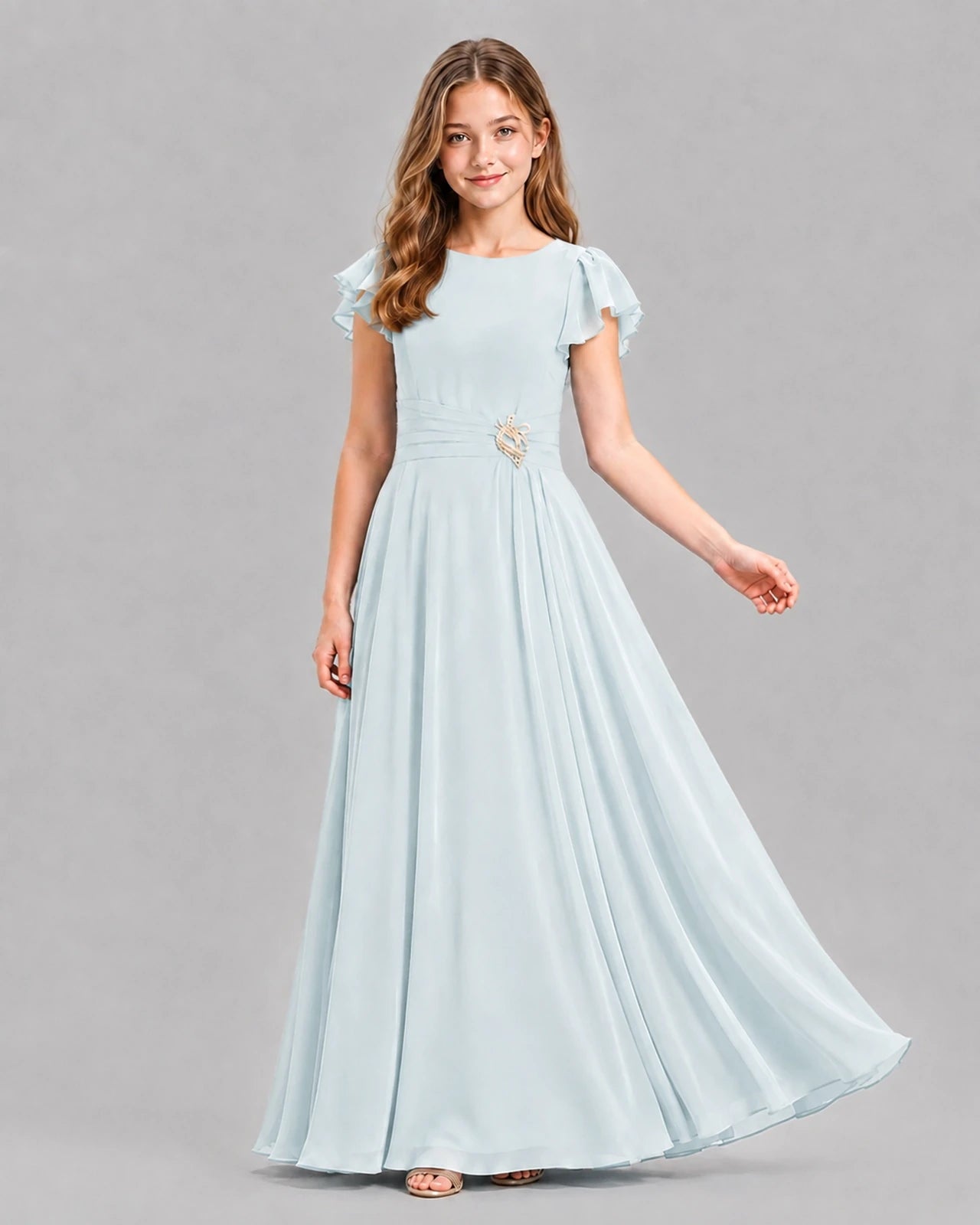 Baby Blue A-line Junior Bridesmaid Dresses Pose