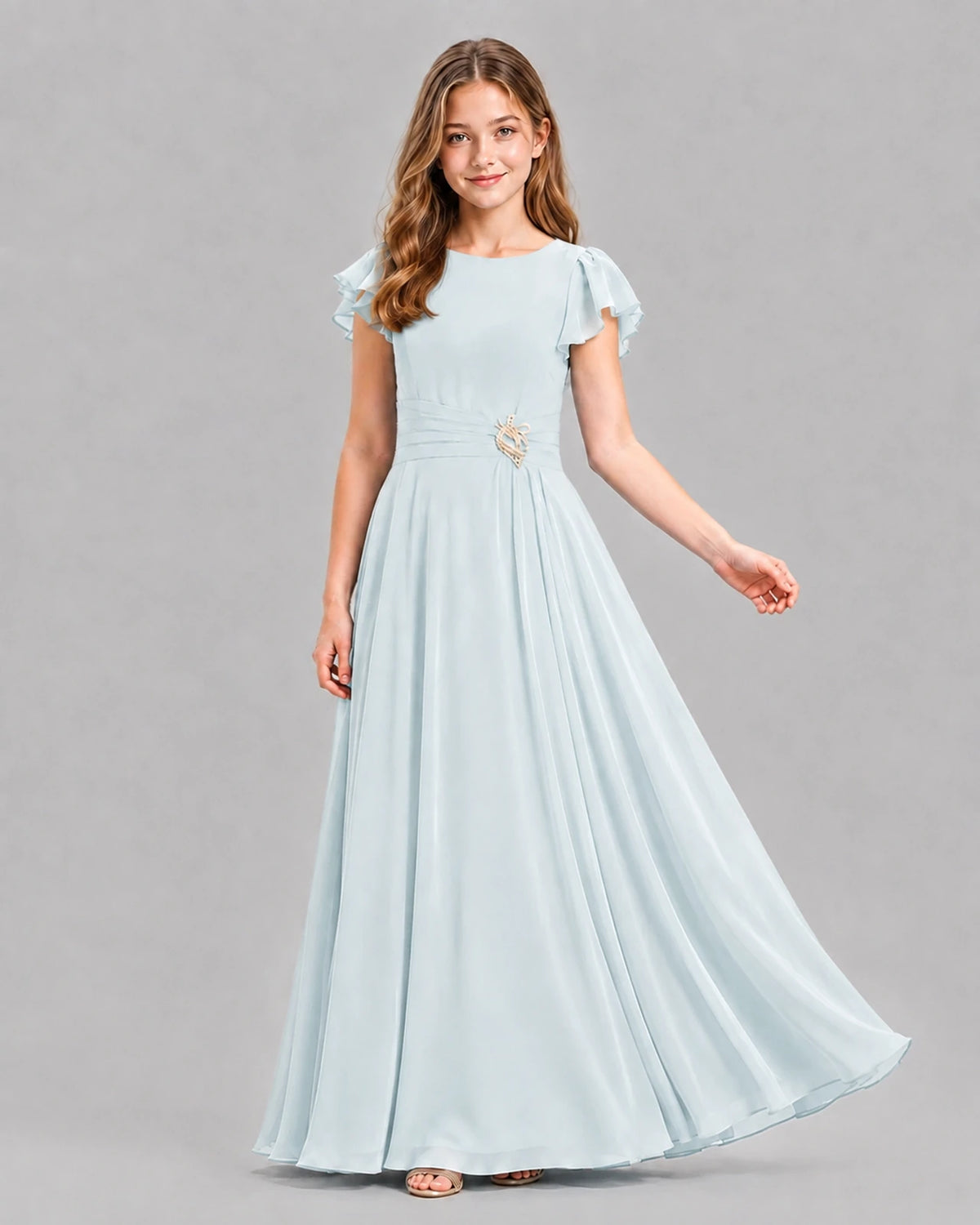 Baby Blue A-line Junior Bridesmaid Dresses Pose