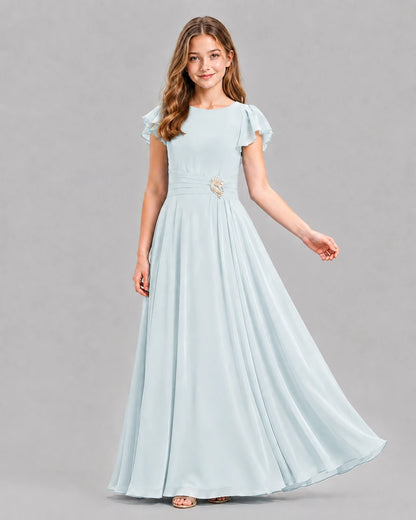 Baby Blue A-line Junior Bridesmaid Dresses Pose