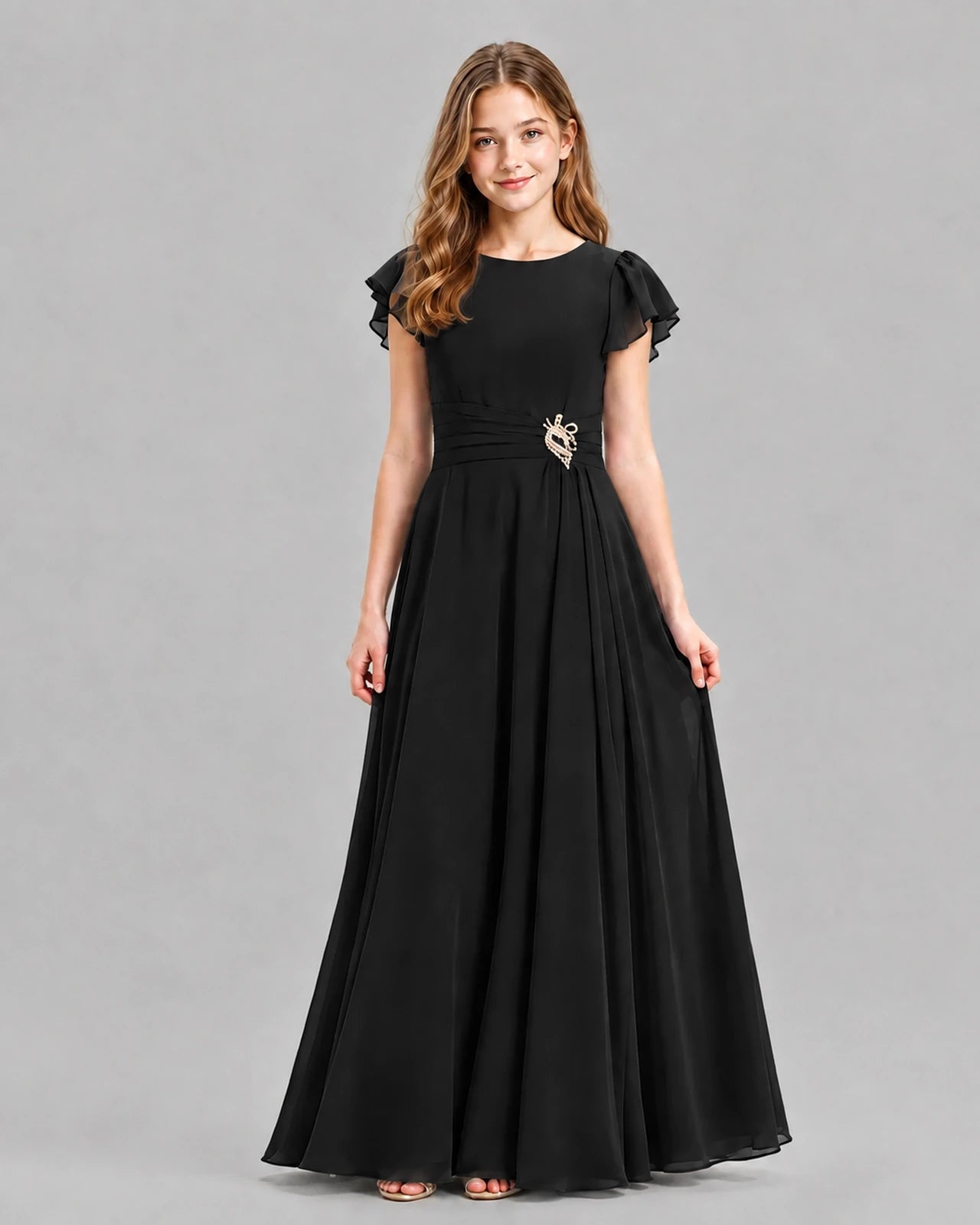 Black A-line Junior Bridesmaid Dresses Front