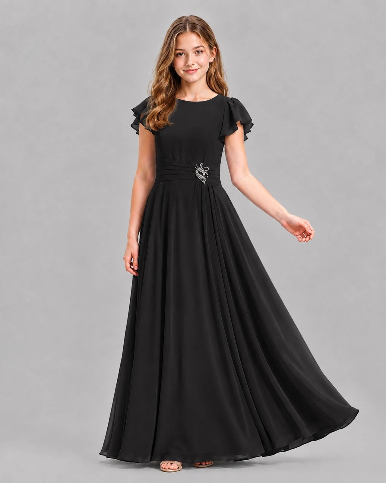 Black A-line Junior Bridesmaid Dresses Pose