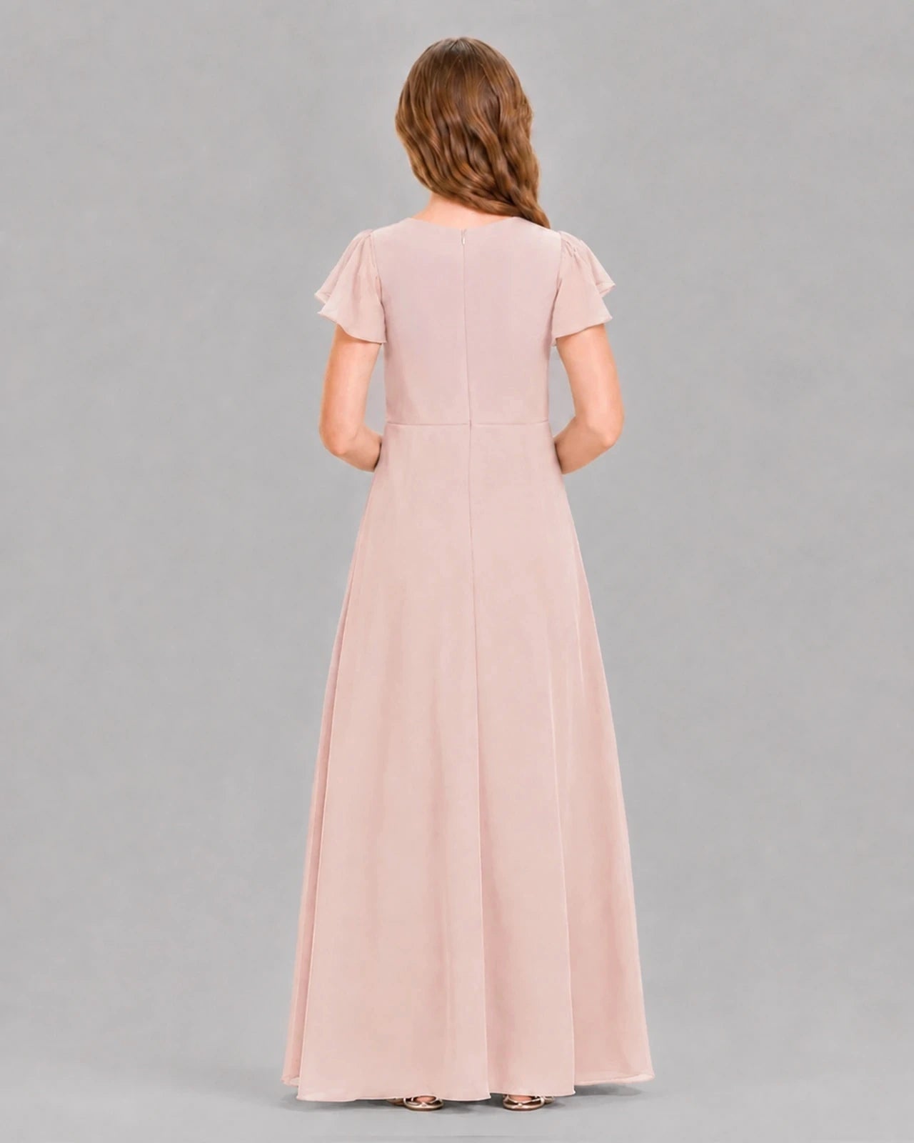 Blush Pink A-line Junior Bridesmaid Dresses Back