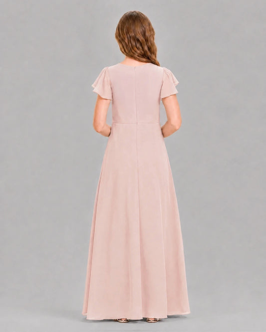 Blush Pink A-line Junior Bridesmaid Dresses Back