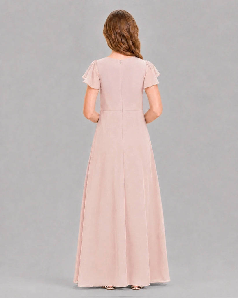 Blush Pink A-line Junior Bridesmaid Dresses Back