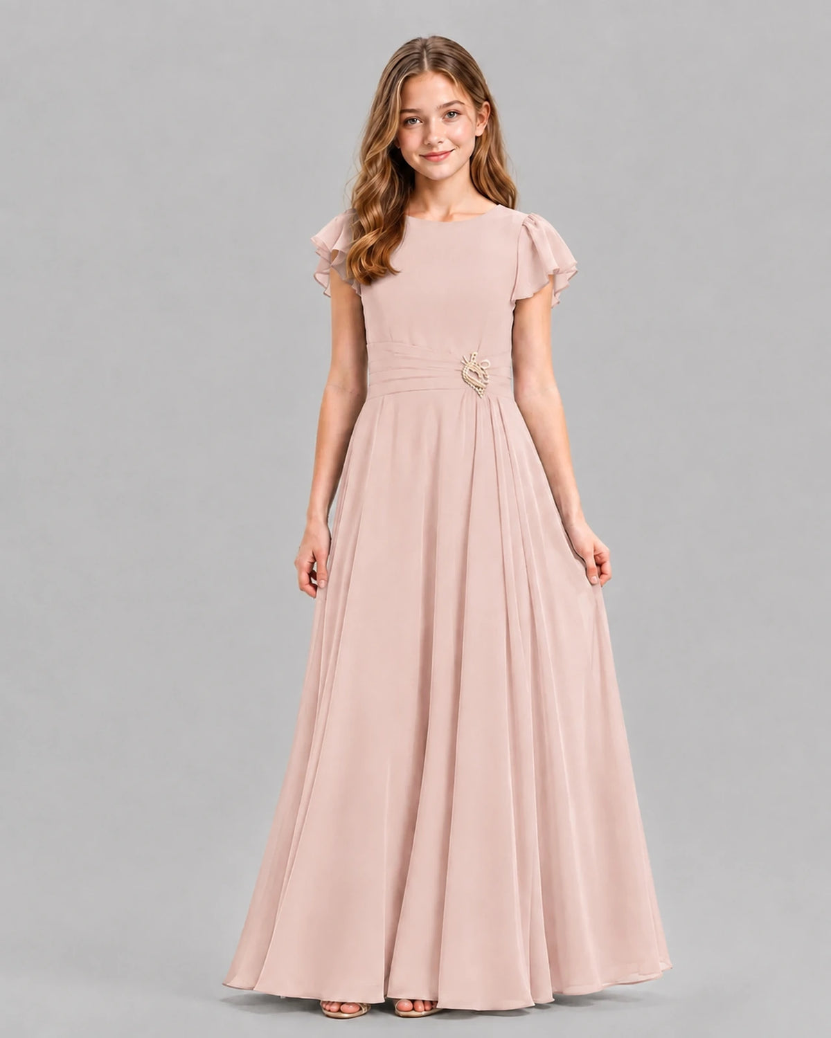 Blush Pink A-line Junior Bridesmaid Dresses Front