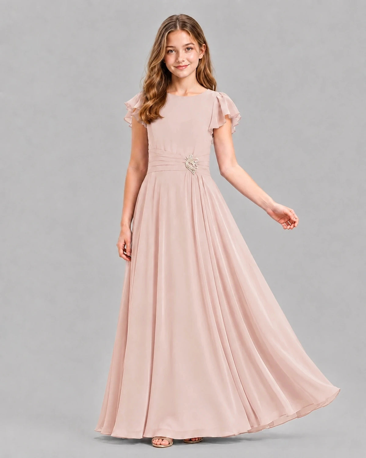 Blush Pink A-line Junior Bridesmaid Dresses Pose
