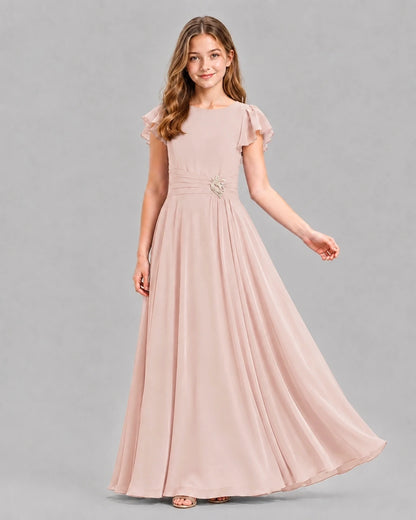 Blush Pink A-line Junior Bridesmaid Dresses Pose