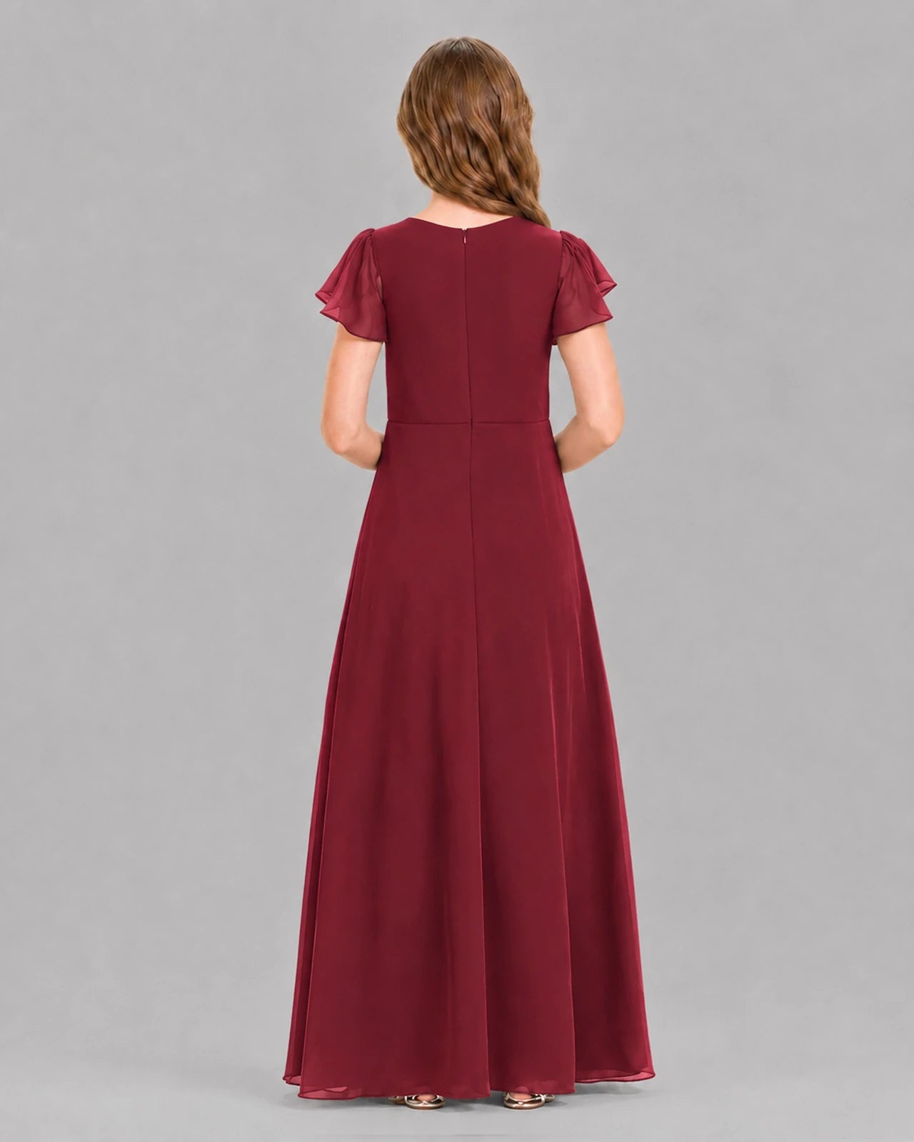 Burgundy A-line Junior Bridesmaid Dresses Back