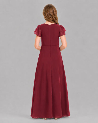 Burgundy A-line Junior Bridesmaid Dresses Back