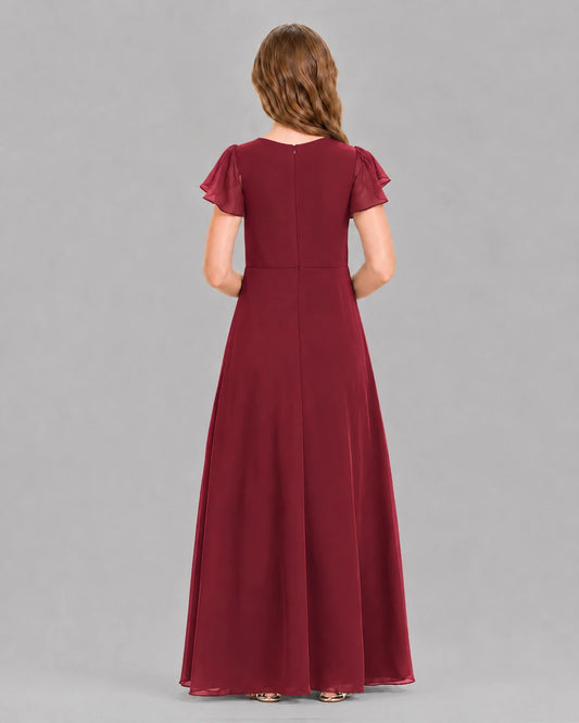 Burgundy A-line Junior Bridesmaid Dresses Back