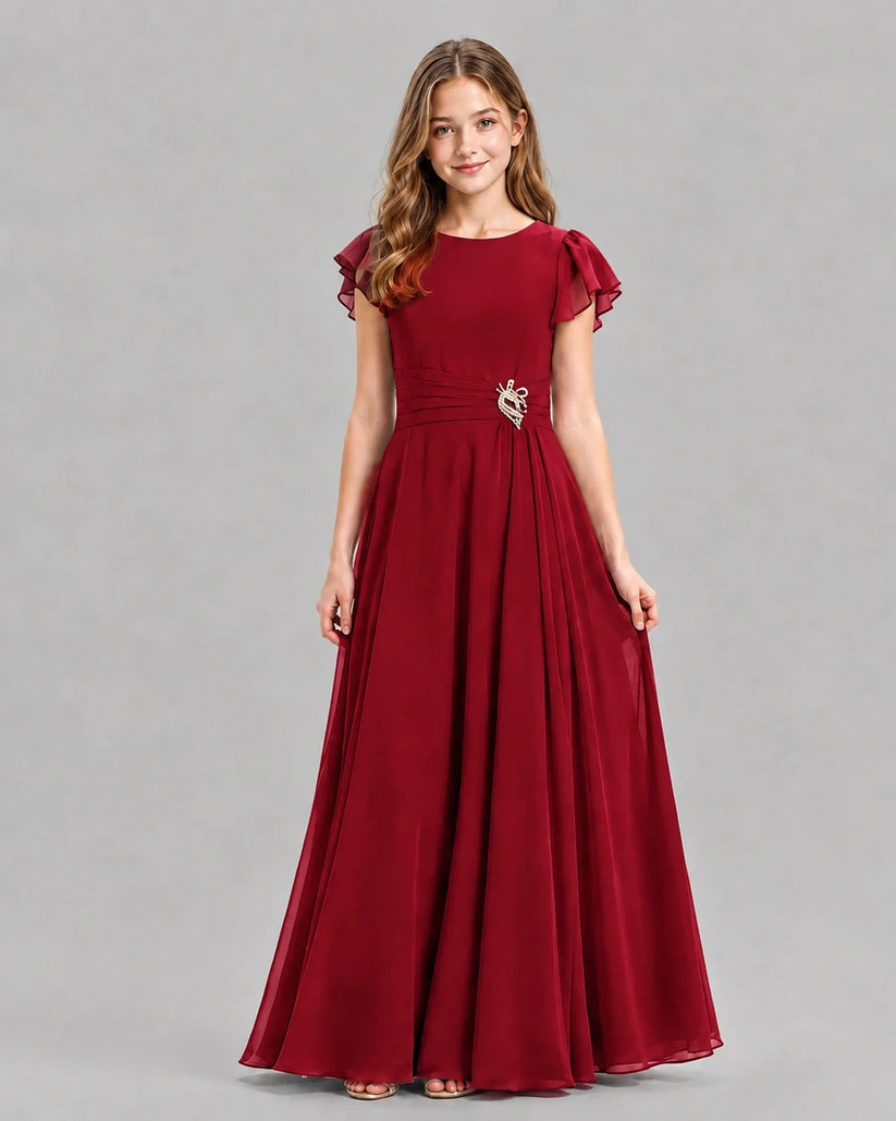 Burgundy A-line Junior Bridesmaid Dresses Front