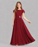 Burgundy A-line Junior Bridesmaid Dresses Pose