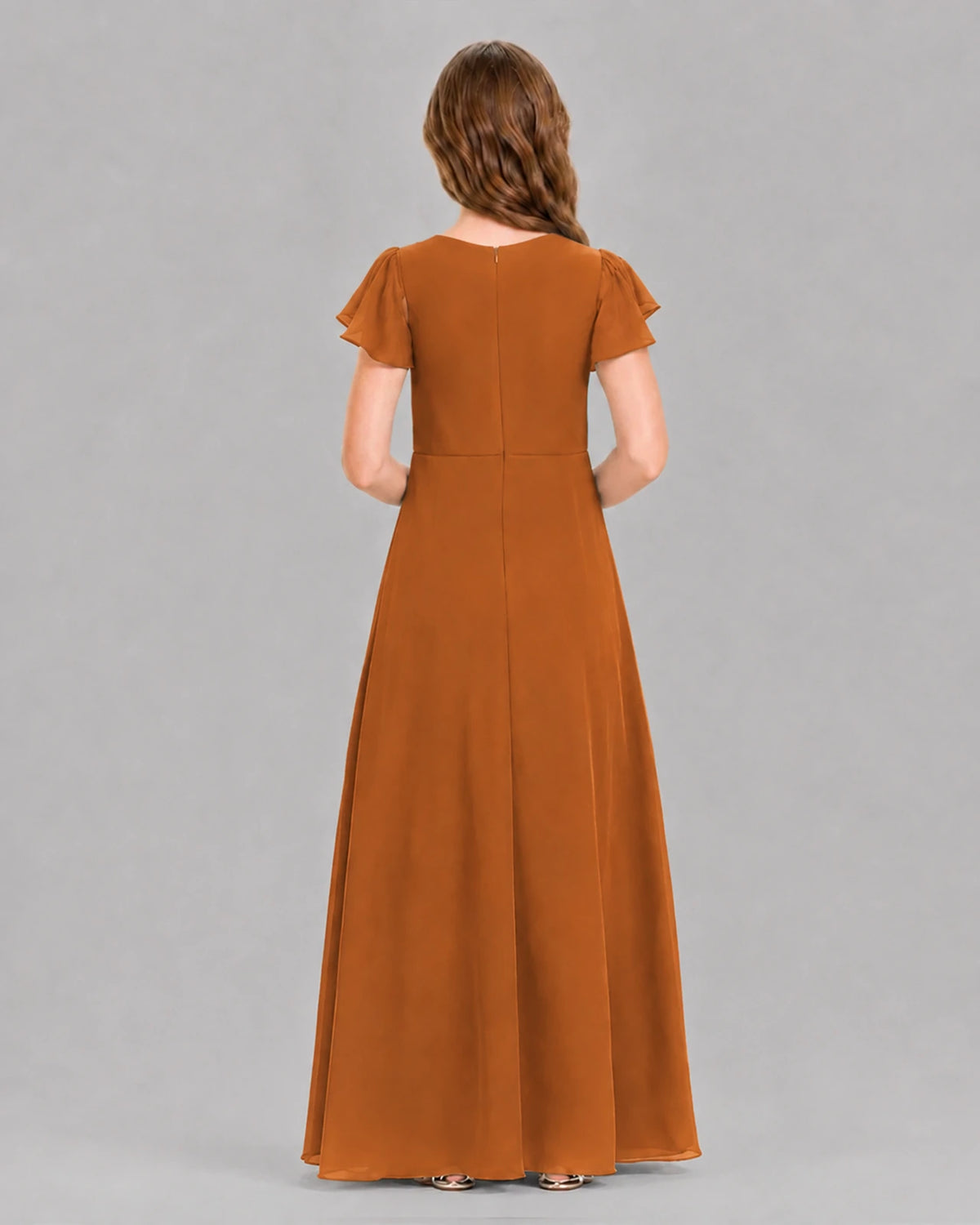 Burnt Orange A-line Junior Bridesmaid Dresses Back