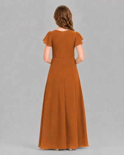 Burnt Orange A-line Junior Bridesmaid Dresses Back
