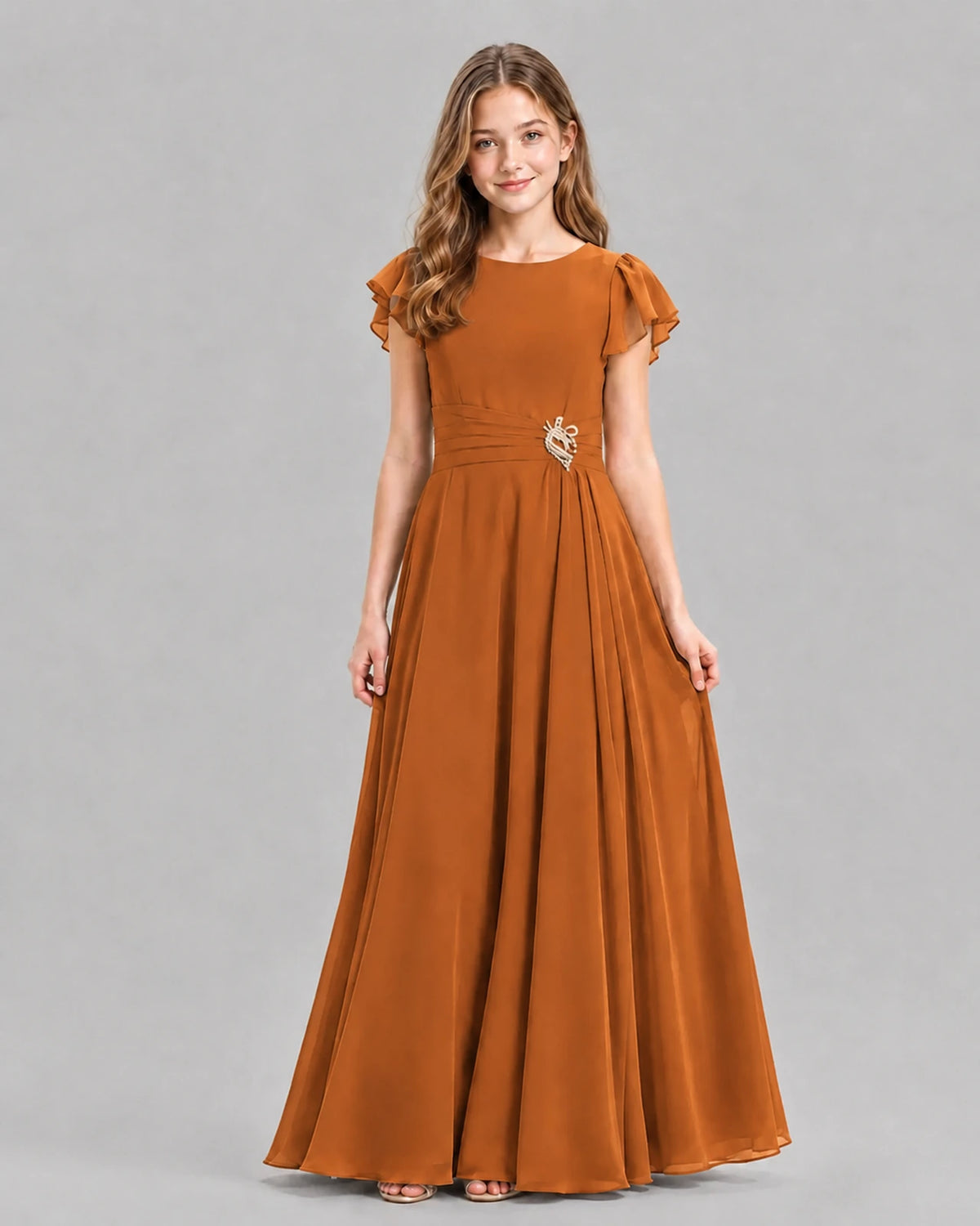 Burnt Orange A-line Junior Bridesmaid Dresses Front