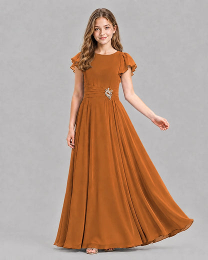 Burnt Orange A-line Junior Bridesmaid Dresses Pose