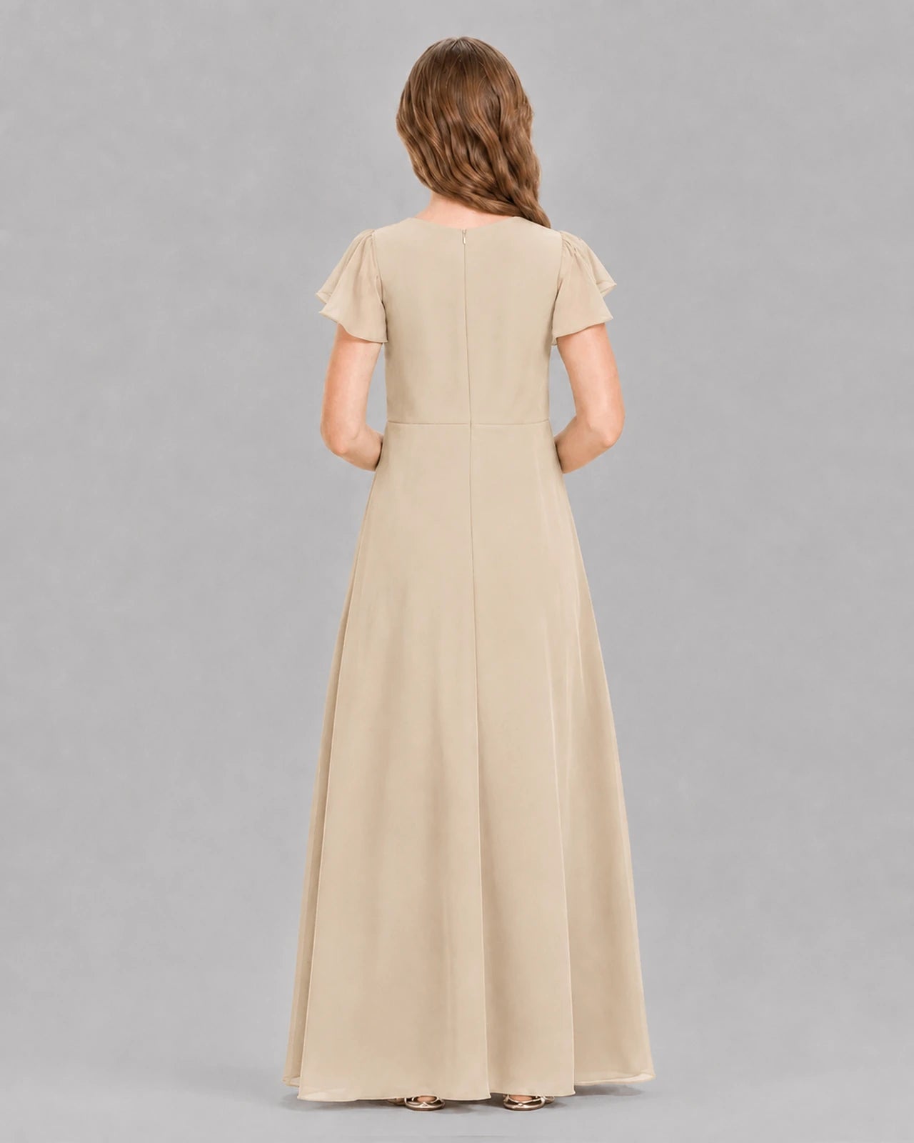 Champagne A-line Junior Bridesmaid Dresses Back