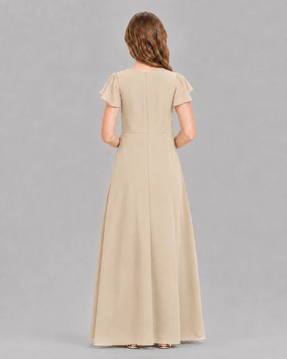 Champagne A-line Junior Bridesmaid Dresses Back