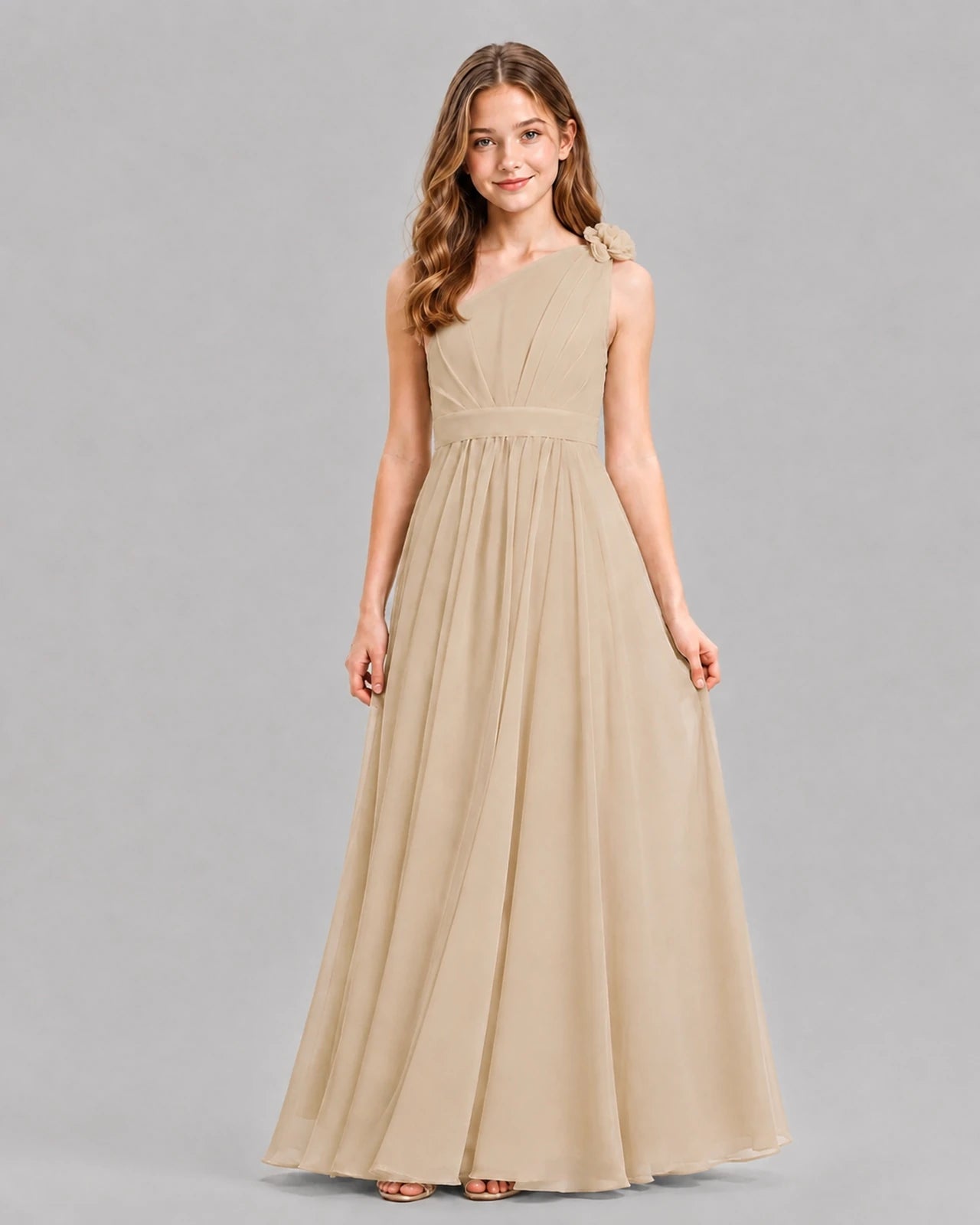 Champagne A-line Junior Bridesmaid Dresses Front