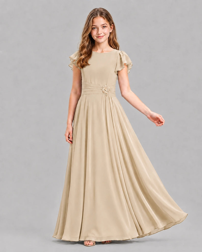 Champagne A-line Junior Bridesmaid Dresses Pose