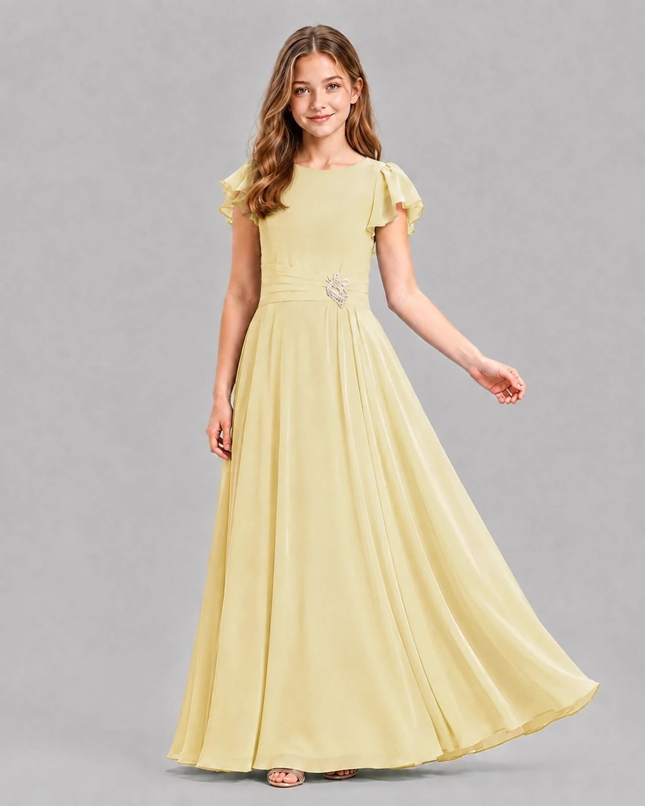 Daffodil A-line Junior Bridesmaid Dresses Pose
