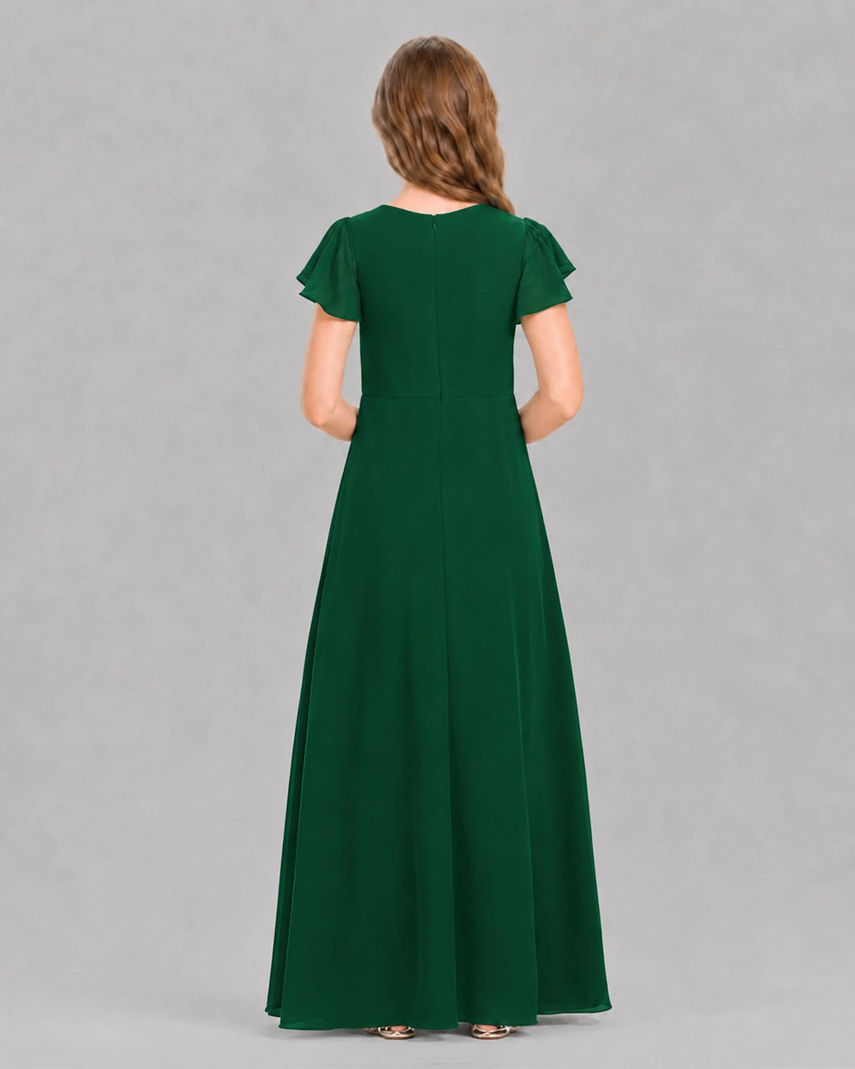 Dark Green A-line Junior Bridesmaid Dresses Back