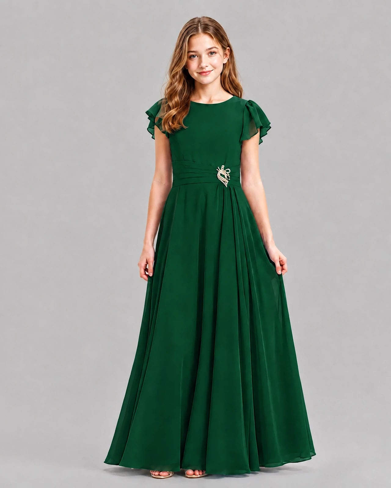 Dark Green A-line Junior Bridesmaid Dresses Front