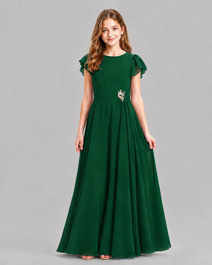Dark Green A-line Junior Bridesmaid Dresses Front