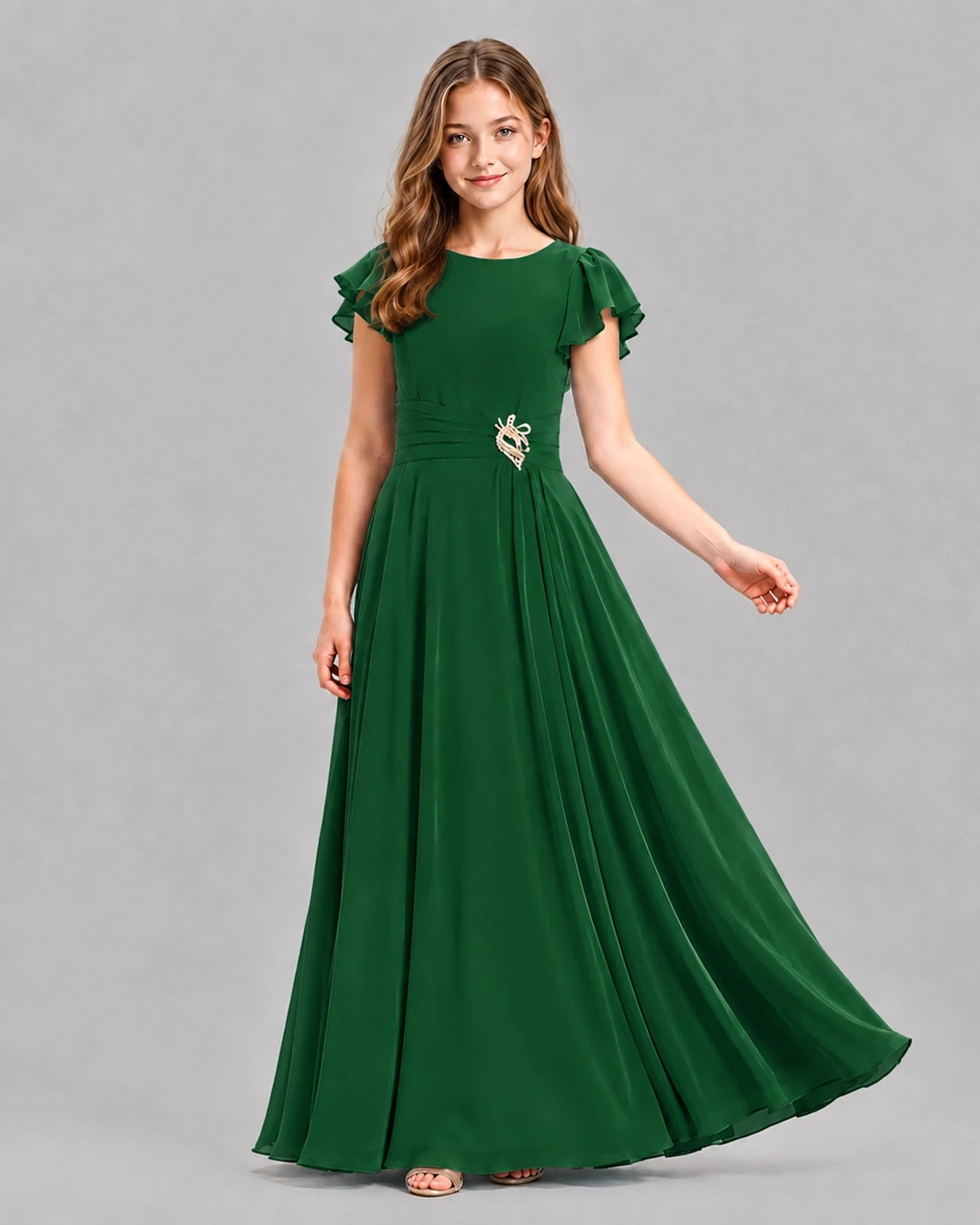 Dark Green A-line Junior Bridesmaid Dresses Pose