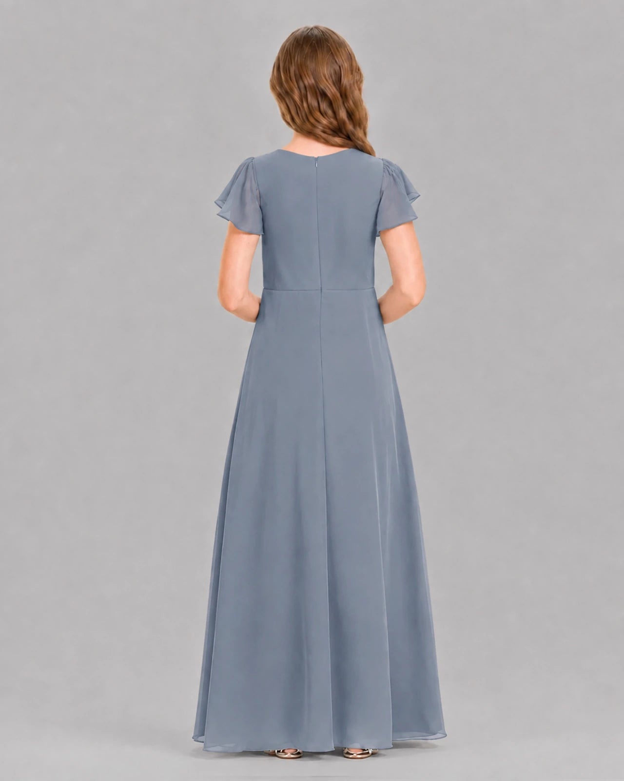 Dusty Blue A-line Junior Bridesmaid Dresses Back