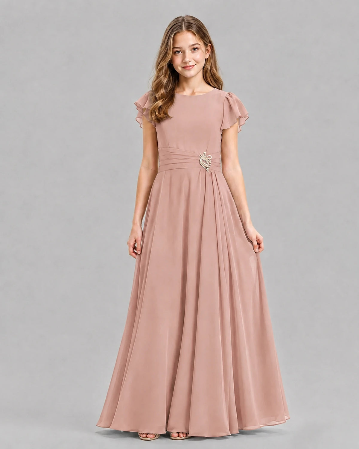 Dusty Rose A-line Junior Bridesmaid Dresses Front