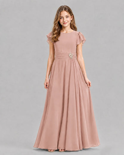 Dusty Rose A-line Junior Bridesmaid Dresses Front