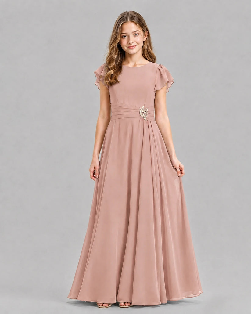 Dusty Rose A-line Junior Bridesmaid Dresses Front