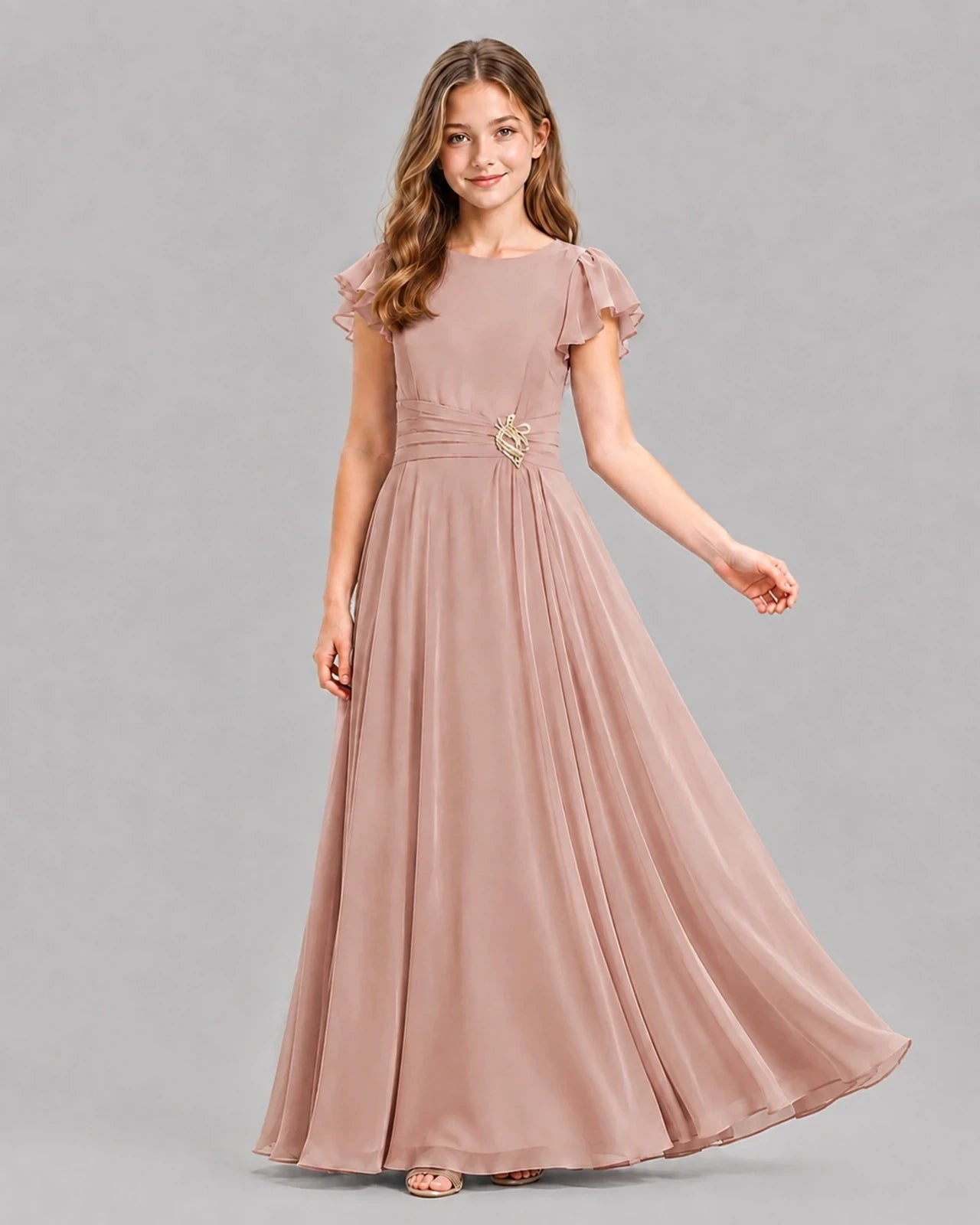 Dusty Rose A-line Junior Bridesmaid Dresses Pose