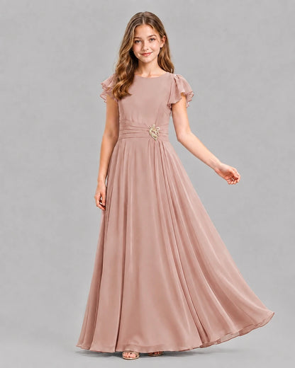 Dusty Rose A-line Junior Bridesmaid Dresses Pose