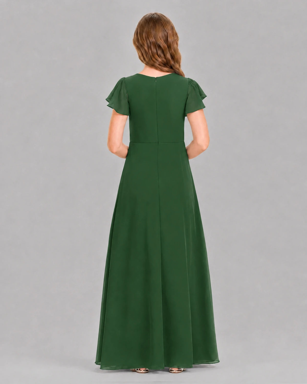 Emerald Green A-line Junior Bridesmaid Dresses Back
