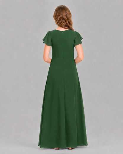 Emerald Green A-line Junior Bridesmaid Dresses Back