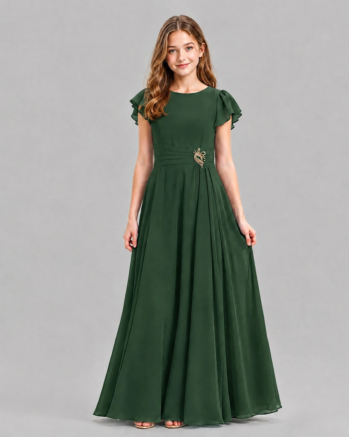 Emerald Green A-line Junior Bridesmaid Dresses Front