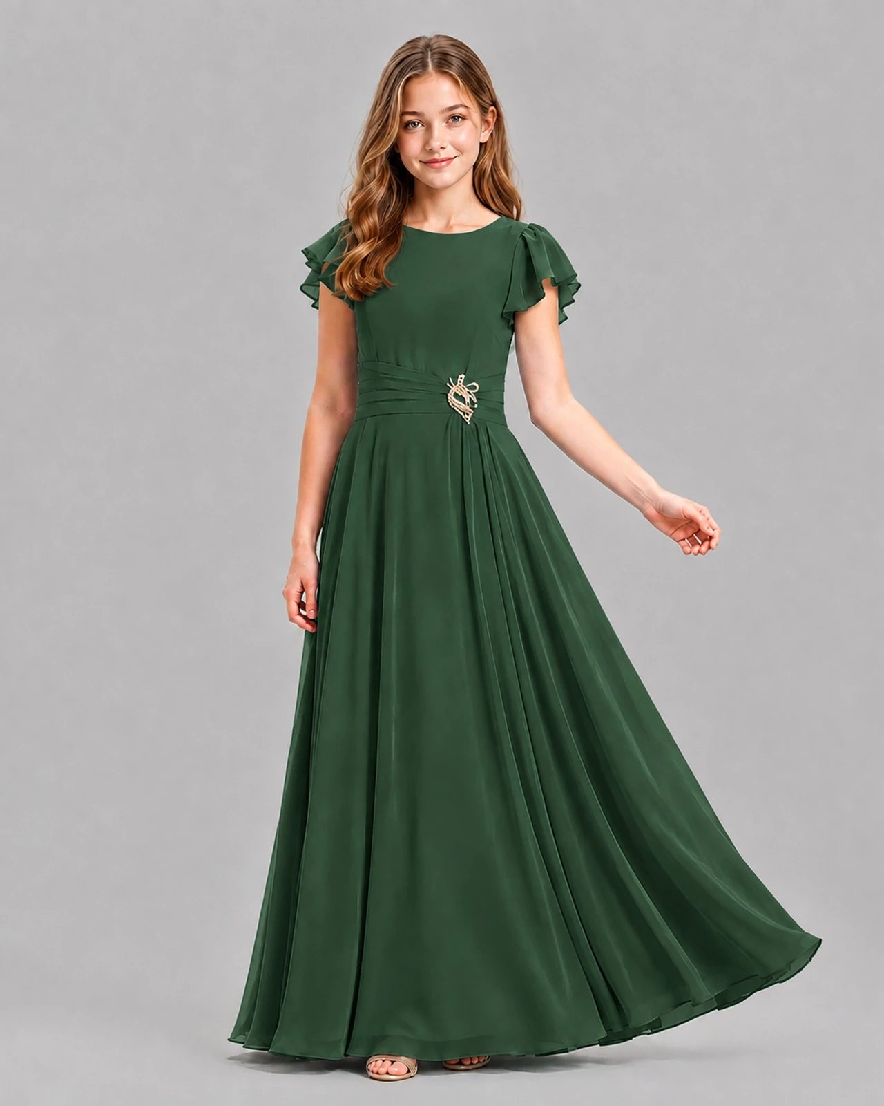 Emerald Green A-line Junior Bridesmaid Dresses Pose