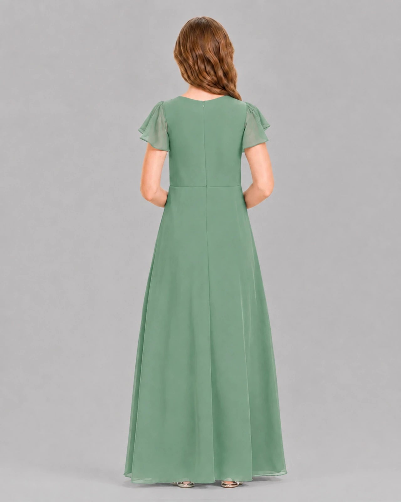 Eucalyptus A-line Junior Bridesmaid Dresses Back