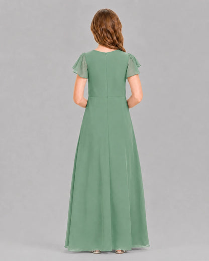 Eucalyptus A-line Junior Bridesmaid Dresses Back