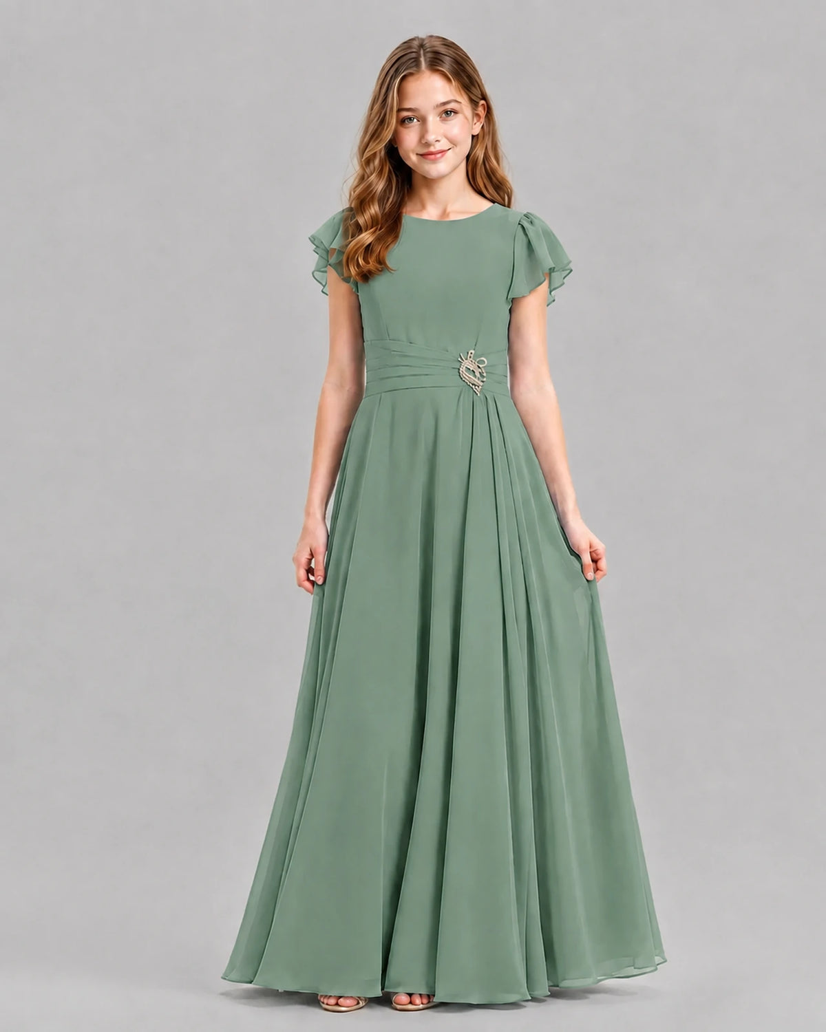 Eucalyptus A-line Junior Bridesmaid Dresses Front