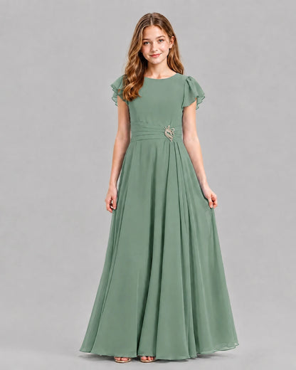 Eucalyptus A-line Junior Bridesmaid Dresses Front