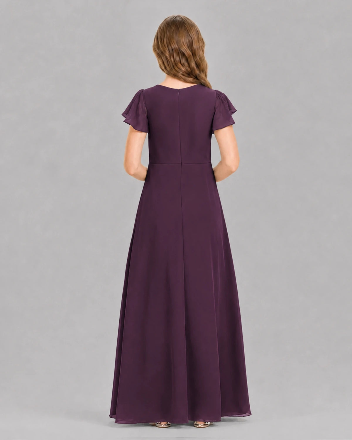 Grape A-line Junior Bridesmaid Dresses Back