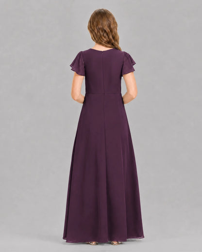 Grape A-line Junior Bridesmaid Dresses Back