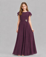 Grape A-line Junior Bridesmaid Dresses Front